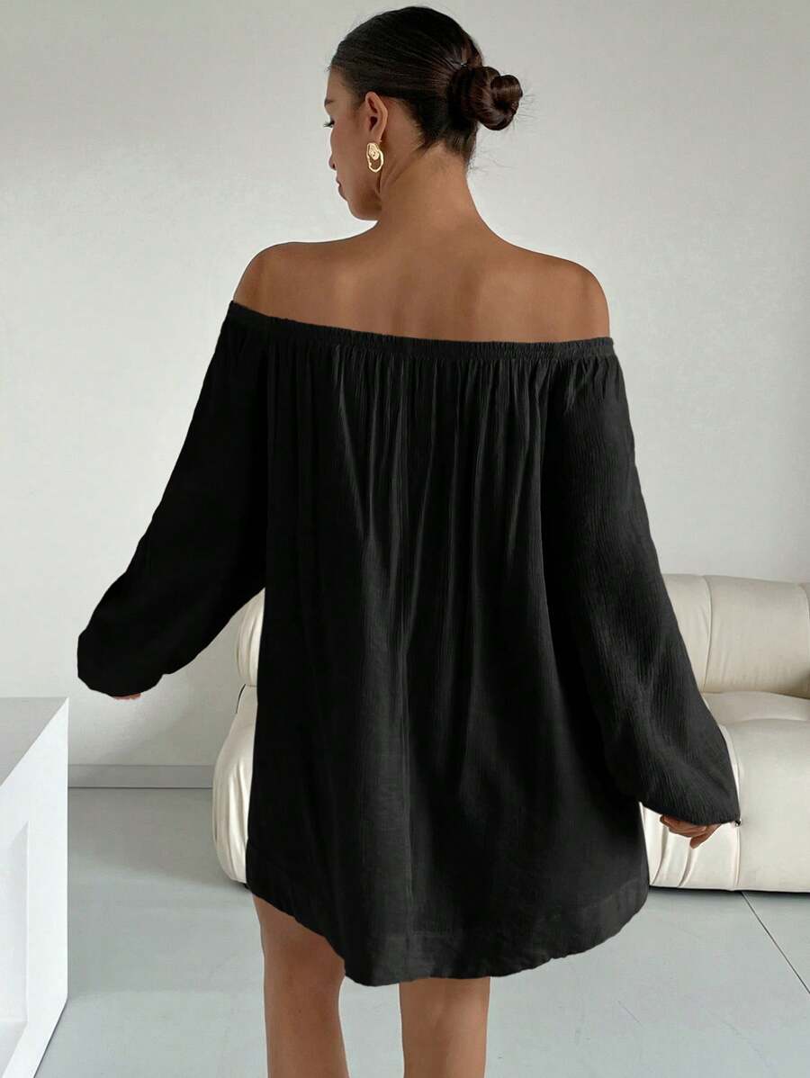 Step into summer with this playful brown off-shoulder dress featuring charming lantern sleeves. Its breezy design keeps you cool while adding a touch of effortless elegance to your look. Perfect for sunny days and casual outings, this dress combines comfort with a flirty silhouette that’s sure to turn heads. Embrace easy style and make every moment a little more fun!