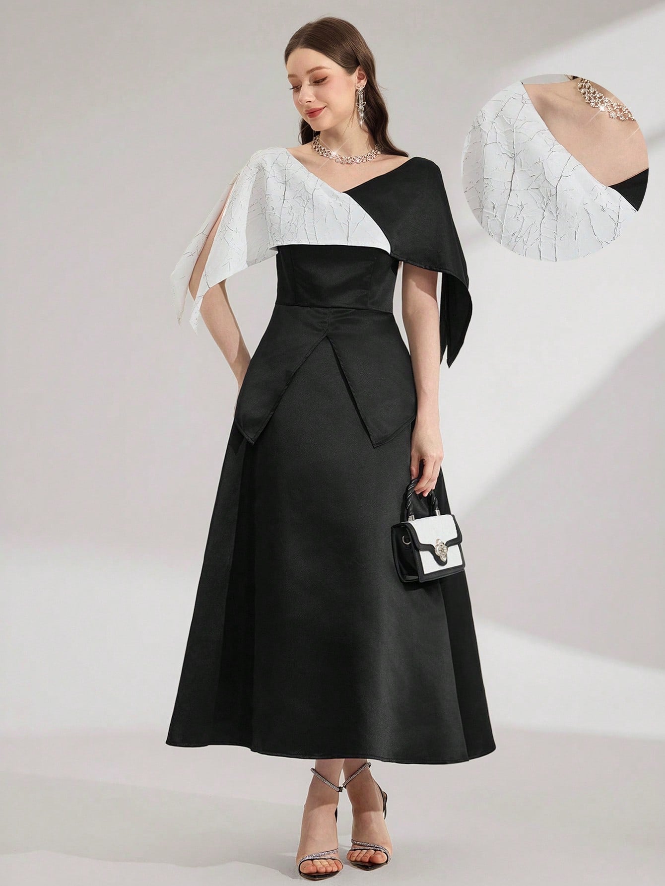 Elegant Women's Color Block Evening Gown – Luxurious Black Patchwork D – Canary Houze