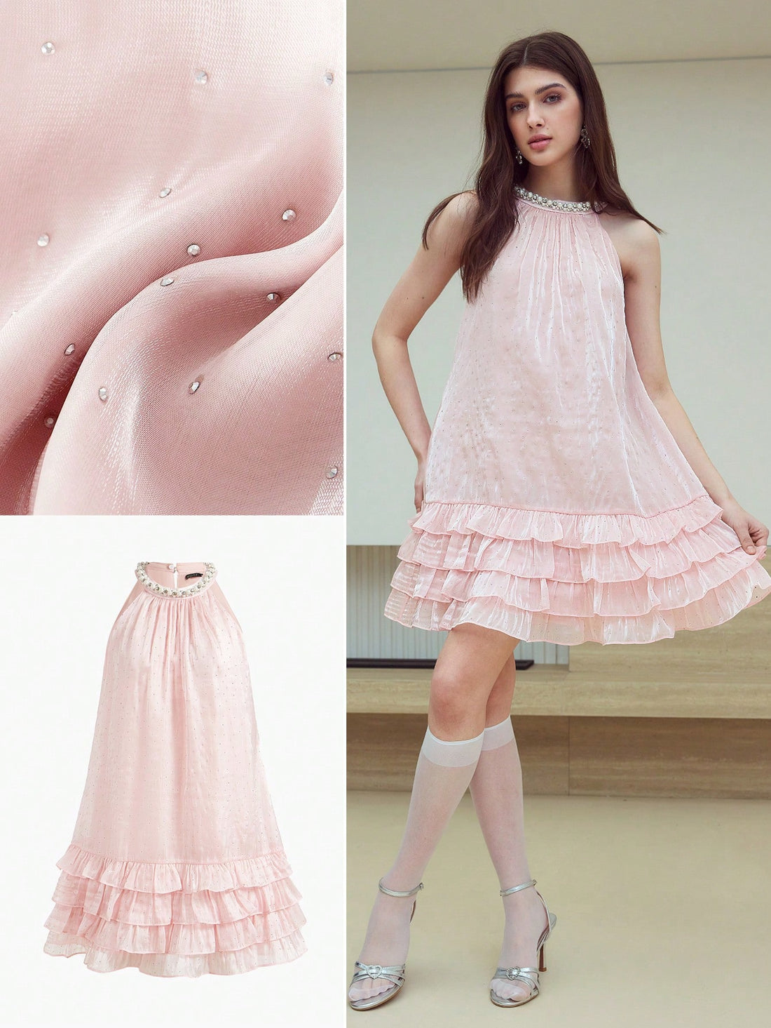 Step into the spotlight with this Elegant Organza Rhinestone A-Line Sleeveless Dress! Its flowing organza fabric and sparkling rhinestone accents add just the right touch of glam for any chic occasion. The flattering A-line silhouette moves with you, making every twirl a moment to remember. Perfect for dancing the night away or turning heads at your next event!