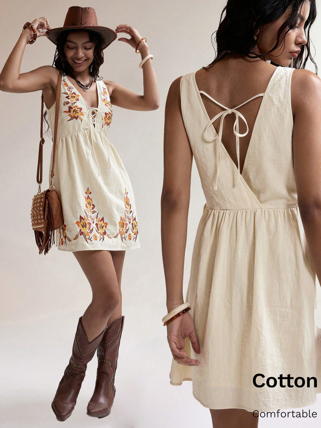 Step into sunshine with this Boho-Chic Apricot Embroidered Mini Dress, perfect for your next summer escape. Light and breezy, its delicate embroidery adds a touch of whimsy, while the flattering mini length keeps things flirty and fun. Whether you're strolling the beach or dancing at a festival, this dress brings effortless style and playful charm to every moment.