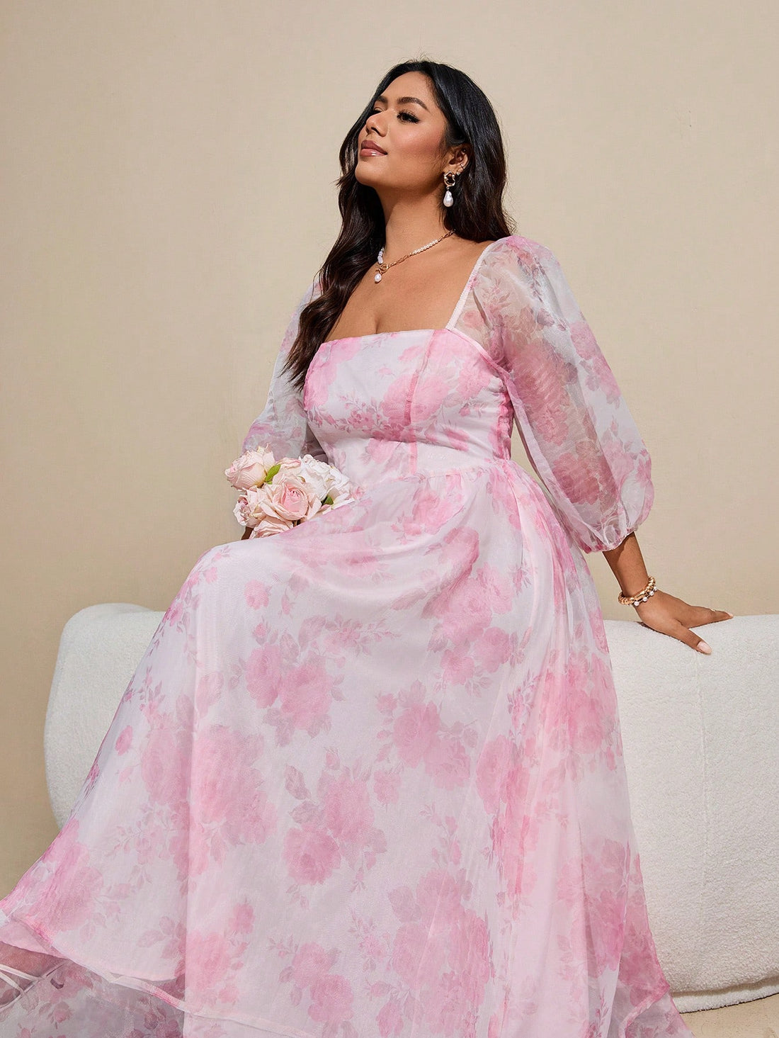 Step into charm and comfort with this Elegant Plus Size Floral Print Dress. Featuring whimsical lantern sleeves and a flattering square neckline, it brings a fresh twist to floral fashion. Perfect for twirling through sunny days or making a statement at your next gathering, this dress combines playful style with a comfortable fit designed just for you. Embrace your curves and bloom beautifully wherever you go!