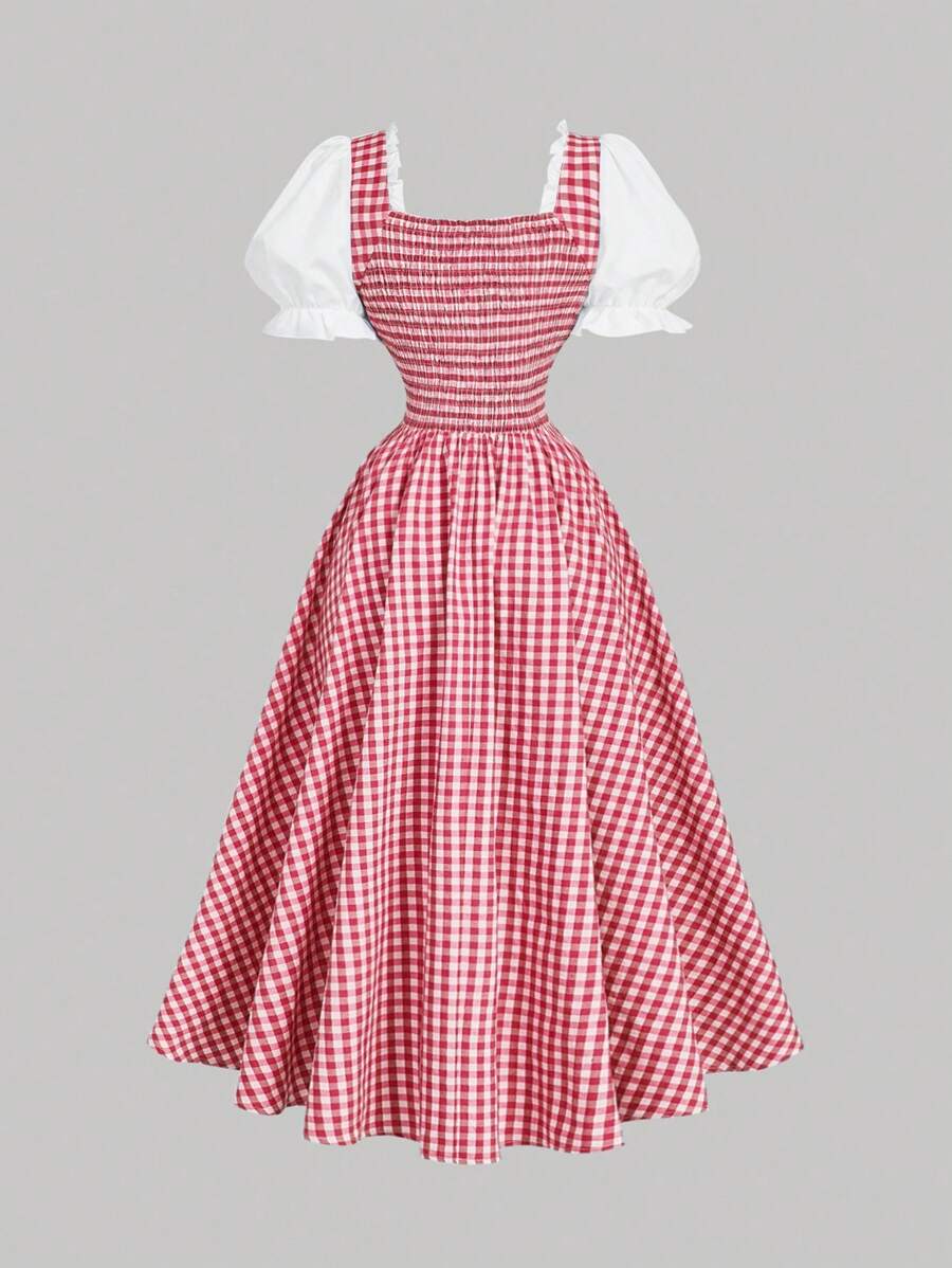 Embrace vintage charm with this striking red plaid patchwork dress, a versatile piece that seamlessly transitions from casual summer getaways to relaxed weekend gatherings. The thoughtfully mixed plaid panels create visual interest while the relaxed silhouette offers comfortable all-day wear. Crafted with boho sensibilities, this dress celebrates artisanal patchwork construction that adds character and individuality to your wardrobe. The classic red palette pairs effortlessly with your existing pieces, maki