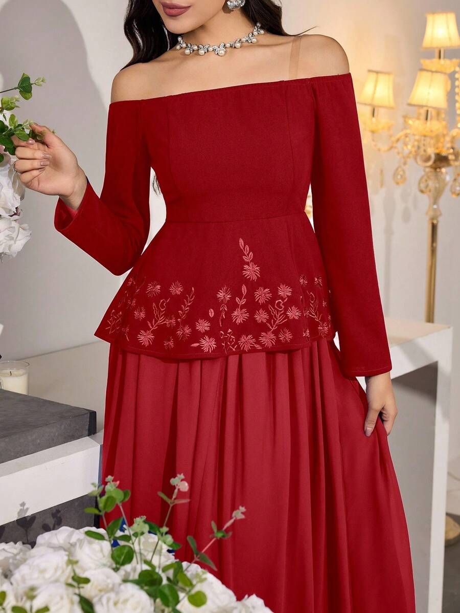 Bonjour! Here's your product description: Ooh là là, this French-inspired two-piece set is giving major chic energy! The off-shoulder top features delicate embroidery that whispers elegance, while the cinched waist piece hugs you in all the right ways. Perfect for date night, brunch with the girls, or whenever you want to feel effortlessly sophisticated. Mix, match, or wear together—this set is your new go-to for turning heads and feeling fabulous.