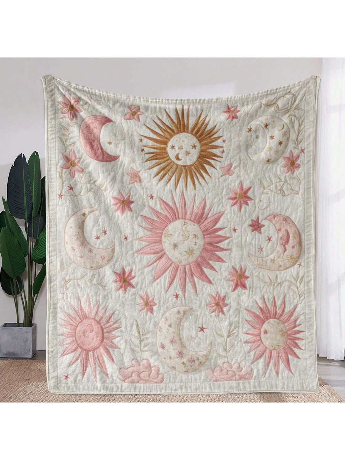 Wrap yourself in celestial charm with this Cozy Vintage Sun and Moon Embroidered Flannel Throw Blanket. Soft and snug, it’s perfect for brightening up your sofa, adding warmth to your bed, or keeping cozy at the office or on the go. Let the whimsical sun and moon designs bring a playful touch to your everyday comfort!
