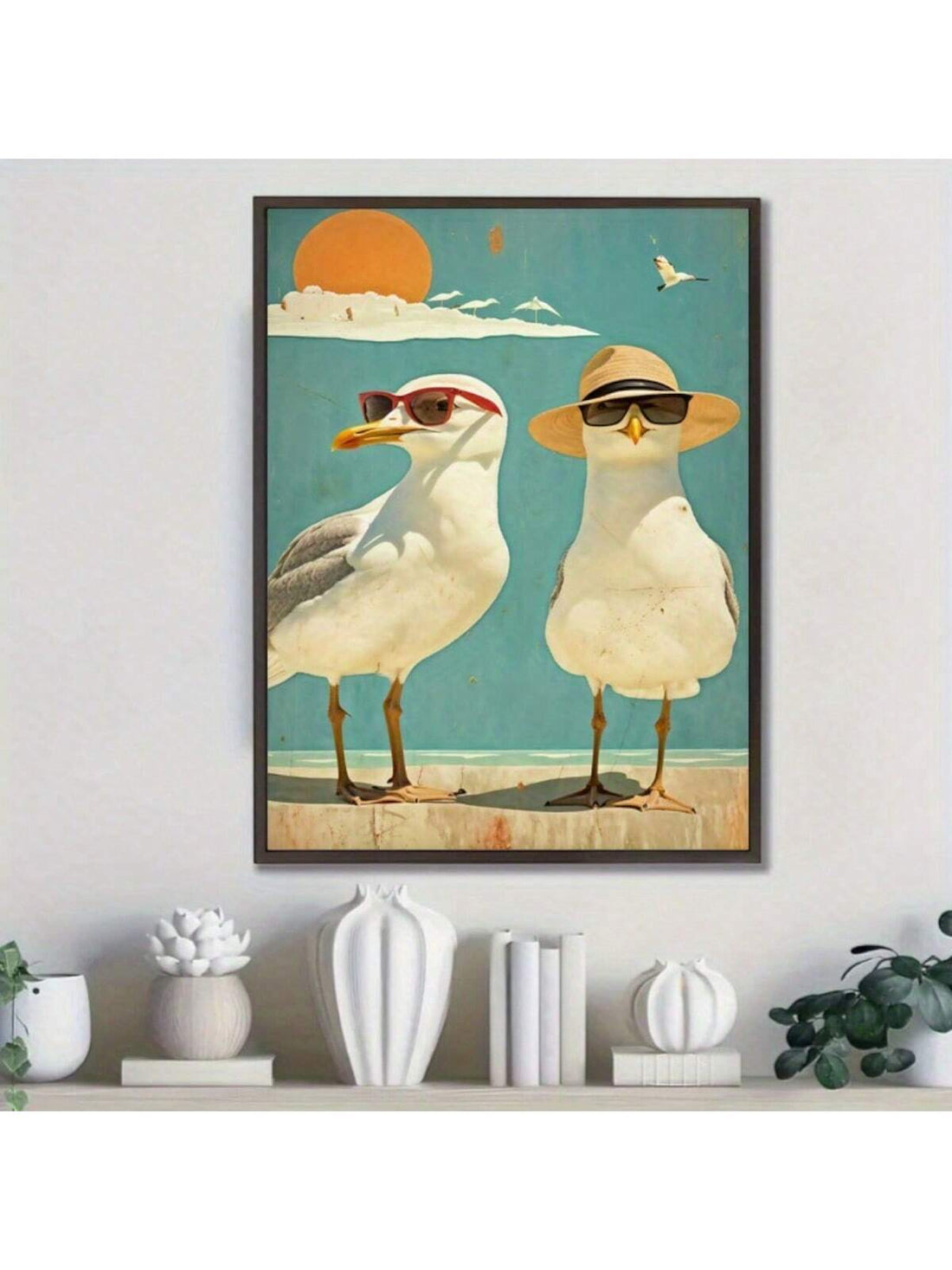Bring a splash of seaside charm to your space with this Vintage Coastal Seagull Canvas Print. Featuring a playful beach scene, it captures the carefree spirit of coastal life, perfect for adding a breezy, modern touch to your home decor. Let these graceful seagulls and soft ocean hues whisk you away to your favorite shore every day!