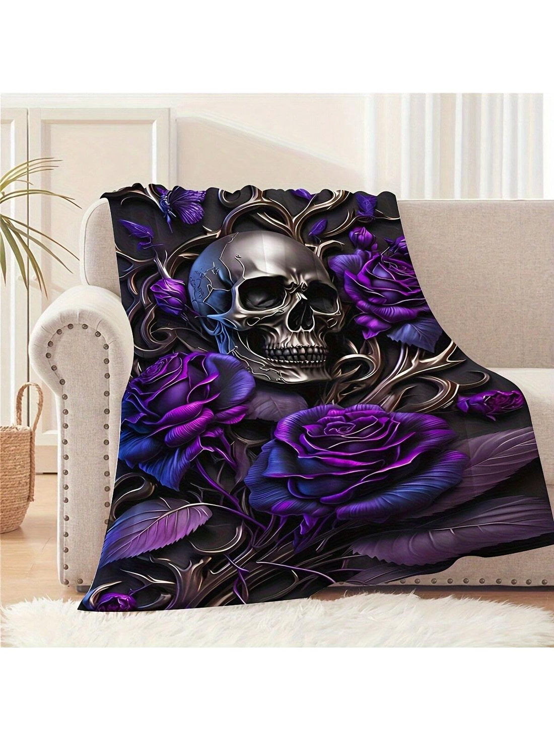 Wrap yourself in mystery and comfort with this Elegant Gothic Fleece Blanket, featuring a striking purple rose and skull design. Perfect for adding a touch of dark charm to your travels, office naps, or cozy nights at home. Lightweight yet warm, it’s your go-to all-season companion for stylish relaxation wherever you roam.