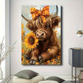 Ready to hang Highland cow canvas with hanging hooks