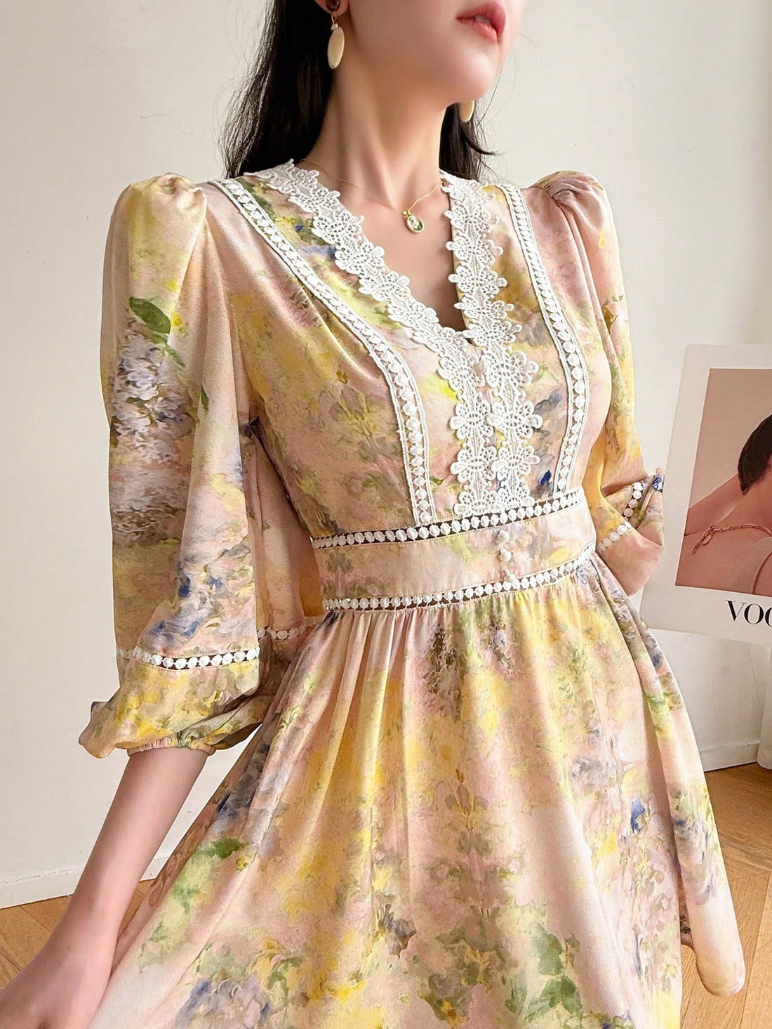 Step into holiday charm with this Elegant Floral Print Lantern Sleeve Dress. Featuring delicate lace trim and whimsical lantern sleeves, it brings a playful touch to your festive wardrobe. The vibrant floral pattern adds a burst of color, perfect for celebrations and sunny gatherings alike. Comfortable and stylish, this dress lets you dance through the season with effortless grace.