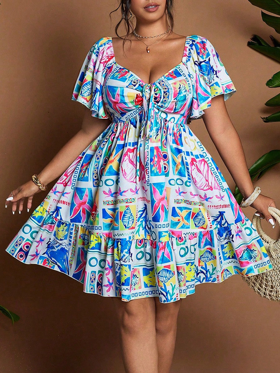 Step into vintage charm with this playful plus size dress featuring a delicate butterfly floral print. The square collar adds a touch of retro elegance, while the tie waist flatters your silhouette for a perfect fit. Ideal for holiday gatherings or sunny days out, this dress combines comfort and style effortlessly. Embrace your unique flair with a look that’s both timeless and fun!