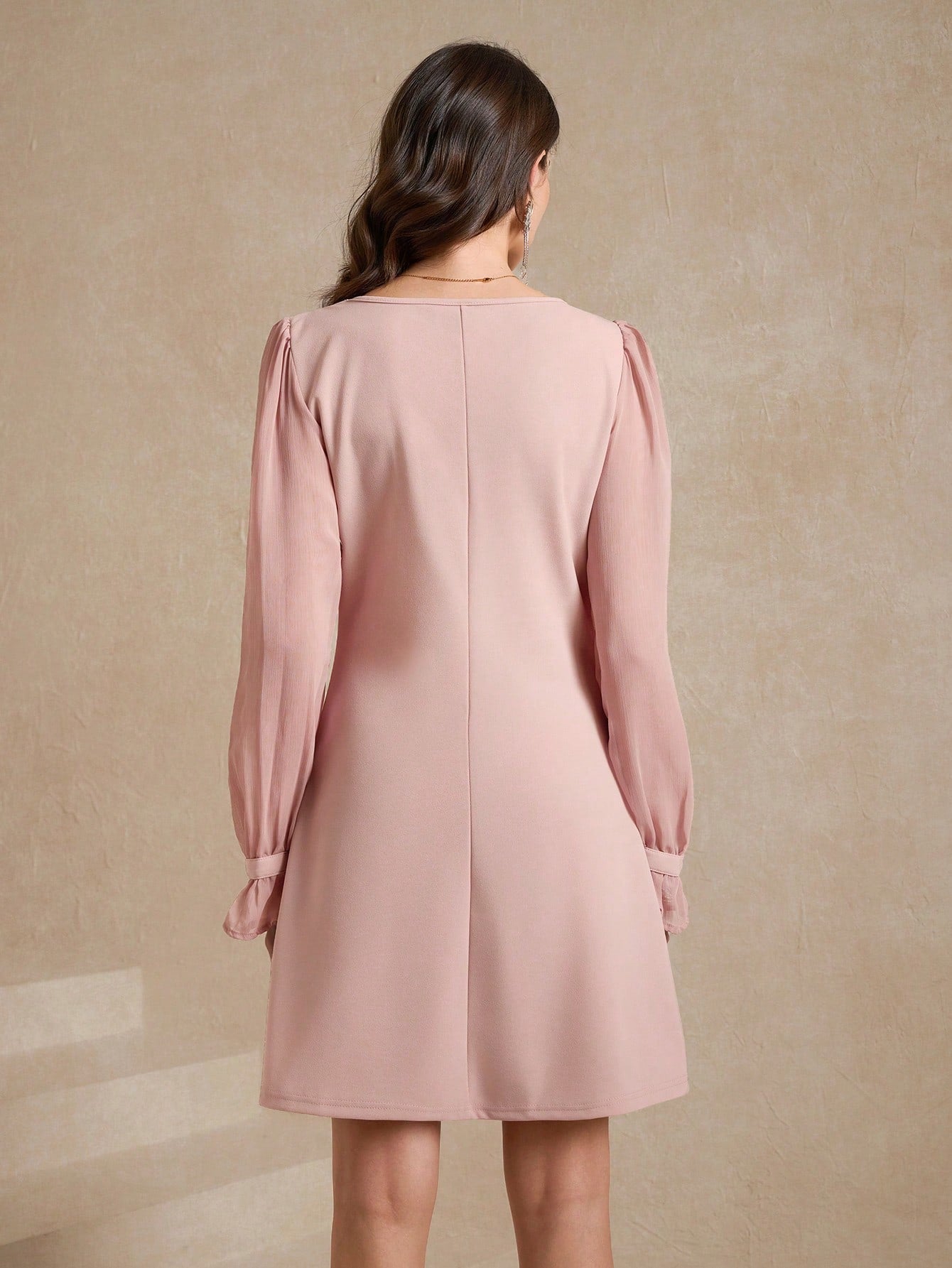 Chic Women's Solid Color Bell Sleeve Dress - Stylish Pastel Business C Canary Houze Chic Women's Solid Color Bell Sleeve Dress - Stylish Pastel Business C Canary Houze