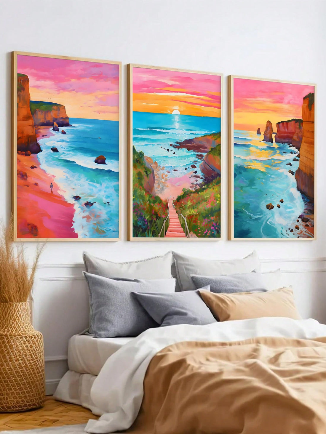 Transform your walls into a breezy coastal escape with this charming 3-piece canvas set. Each print captures the relaxed vibes of seaside living through modern designs featuring shells, waves, and nautical elements. Perfect for creating a cohesive gallery wall in your bedroom, living room, or office, these pieces bring that coveted beach-house aesthetic to any space. The lightweight canvas construction makes hanging effortless, while the soft, coastal color palette complements virtually any décor style. Whe