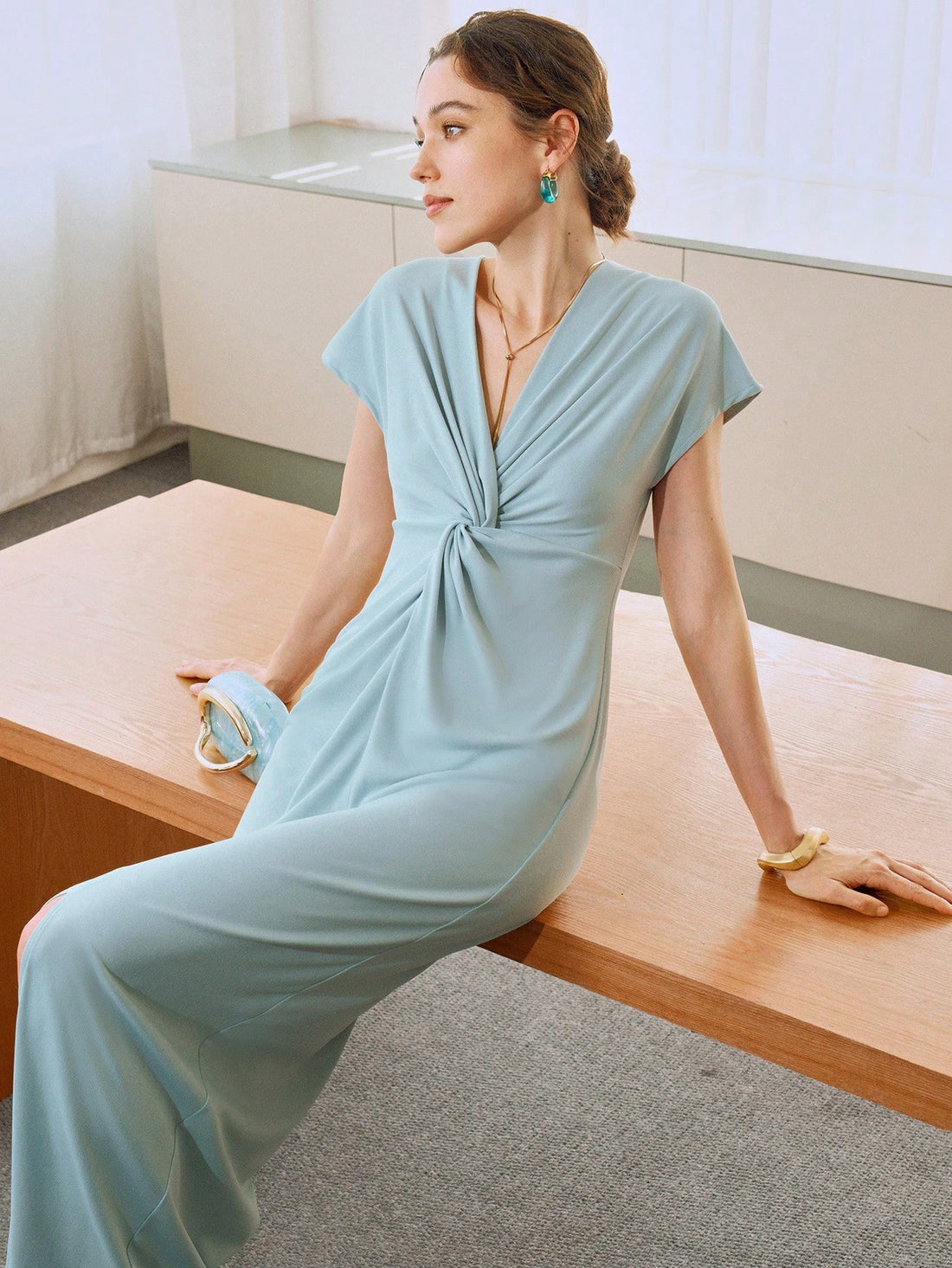 Step into the spotlight with this playful light blue long dress, featuring an asymmetric ruched design that flatters every curve. The front slit adds a flirty touch, perfect for dancing the night away on a cruise or turning heads at dinner. Effortlessly elegant and fun, this dress is your go-to for making memorable moments in style.