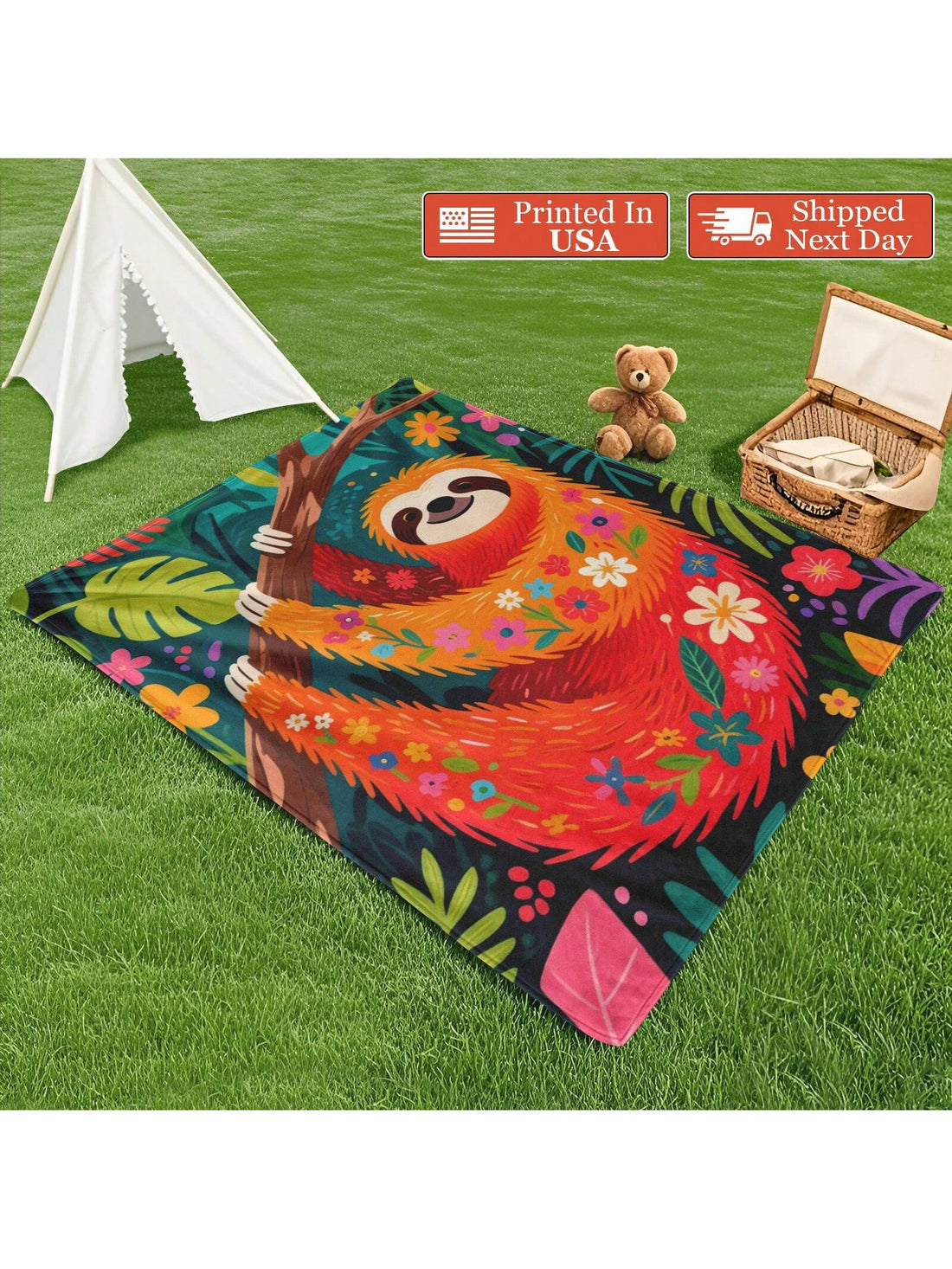 Wrap yourself in cozy fun with the Vibrant Sloth Picnic Blanket! Made from soft, warm flannel, this colorful blanket is perfect for outdoor adventures, travel, or just lounging at home. Its playful sloth design adds a cheerful touch to any picnic or relaxation moment, making every outing a little brighter and comfier.