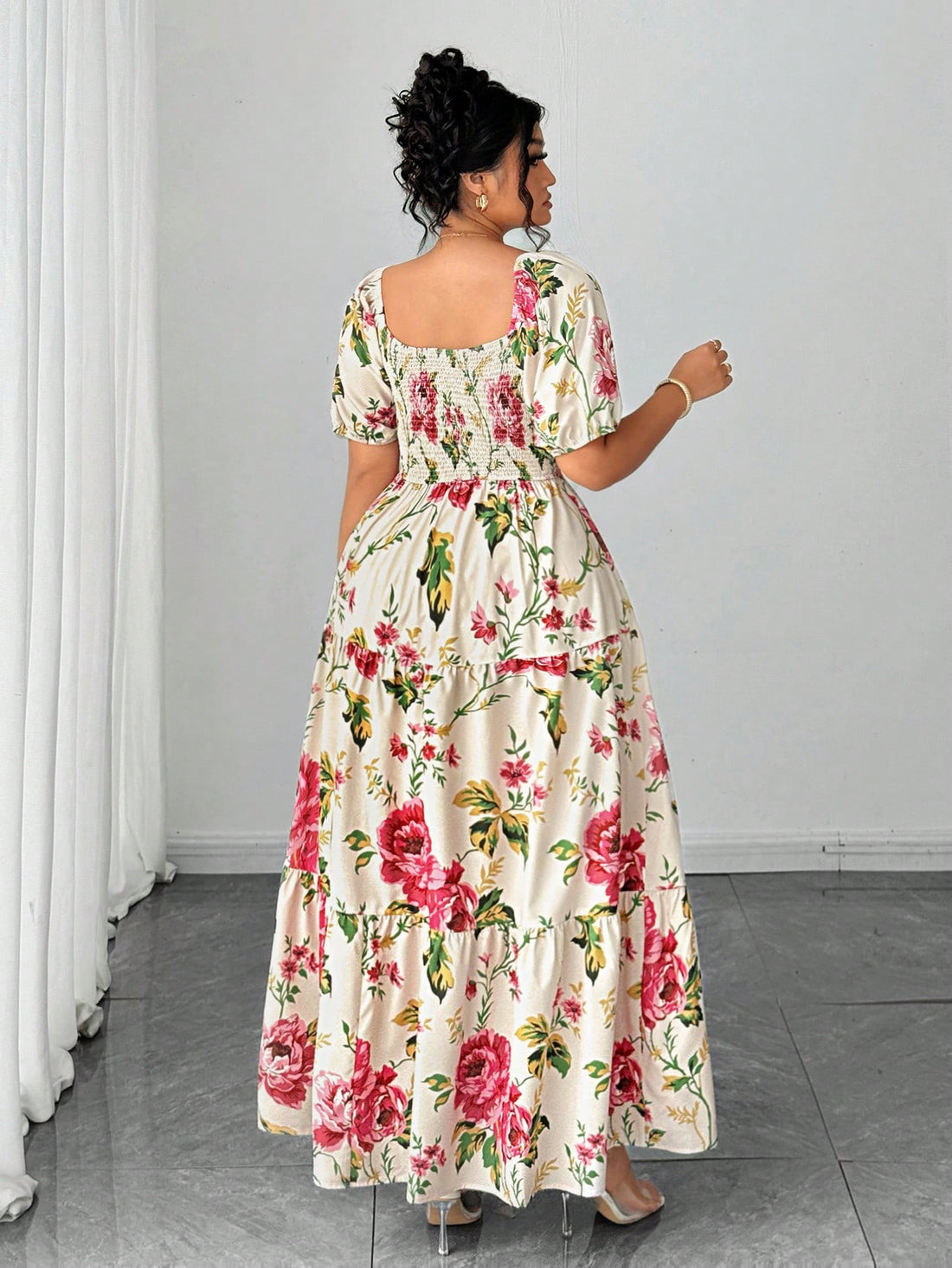 Bloom into elegance with this stunning French rose print dress, designed to celebrate your curves with confidence and style. The soft, romantic floral pattern brings timeless charm to any occasion—whether you're soaking up summer sunshine, walking across the graduation stage, or turning heads at your next special event. Crafted for the modern plus-size woman, this dress combines flattering silhouettes with breathable comfort, so you can move freely and feel fabulous all day long. From garden parties to mile