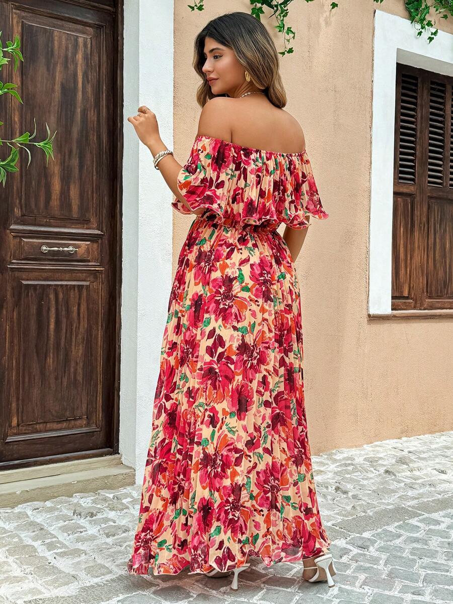 Elegant Pleated Flare Sleeve Maxi Dress for a Romantic Getaway