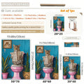 Size chart for unframed leopard bathroom canvas art showing 20 by 25 to 50 by 70 centimeter options