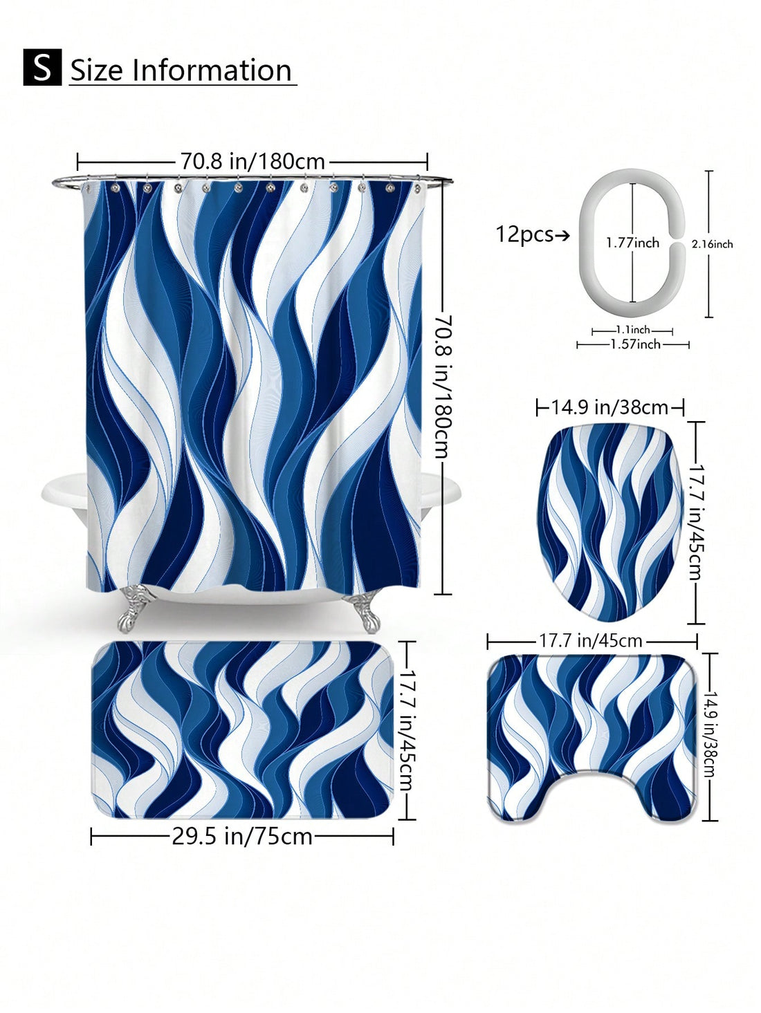 Add a splash of fun to your bathroom with this Modern Blue and Navy Striped Shower Curtain Set! Featuring bold stripes and coordinating rugs and accessories, it brings a lively, stylish vibe that makes every shower feel like a mini getaway. Easy to mix and match, this set turns your bathroom into a cheerful, cozy retreat where style meets comfort.