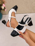 vintage peep toe block heel pumps image 6 showing visible heel, toe, strap, color, and material details