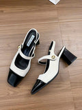 vintage peep toe block heel pumps image 3 showing visible heel, toe, strap, color, and material details