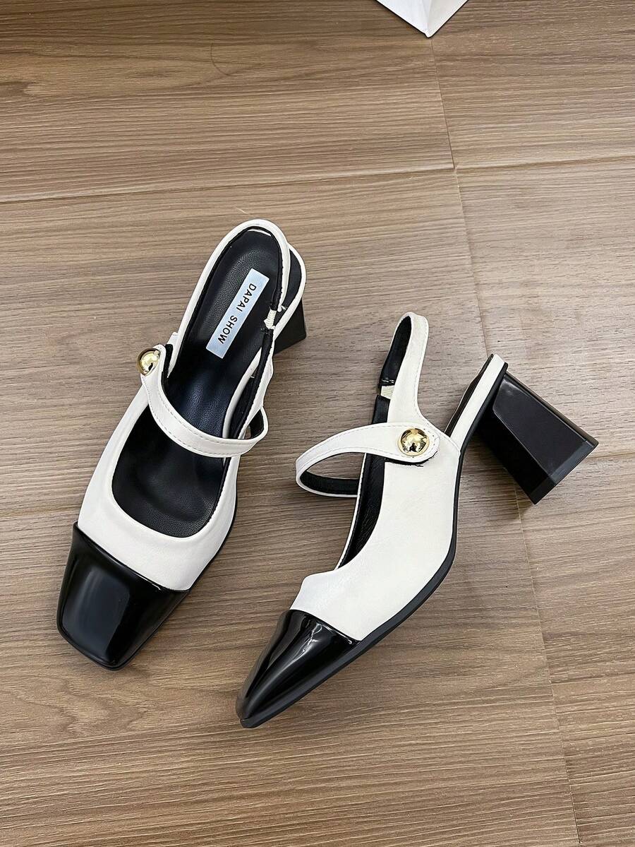 vintage peep toe block heel pumps image 3 showing visible heel, toe, strap, color, and material details