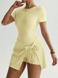 butter yellow short sleeve wrap skirt active mini dress with built in shorts image 3