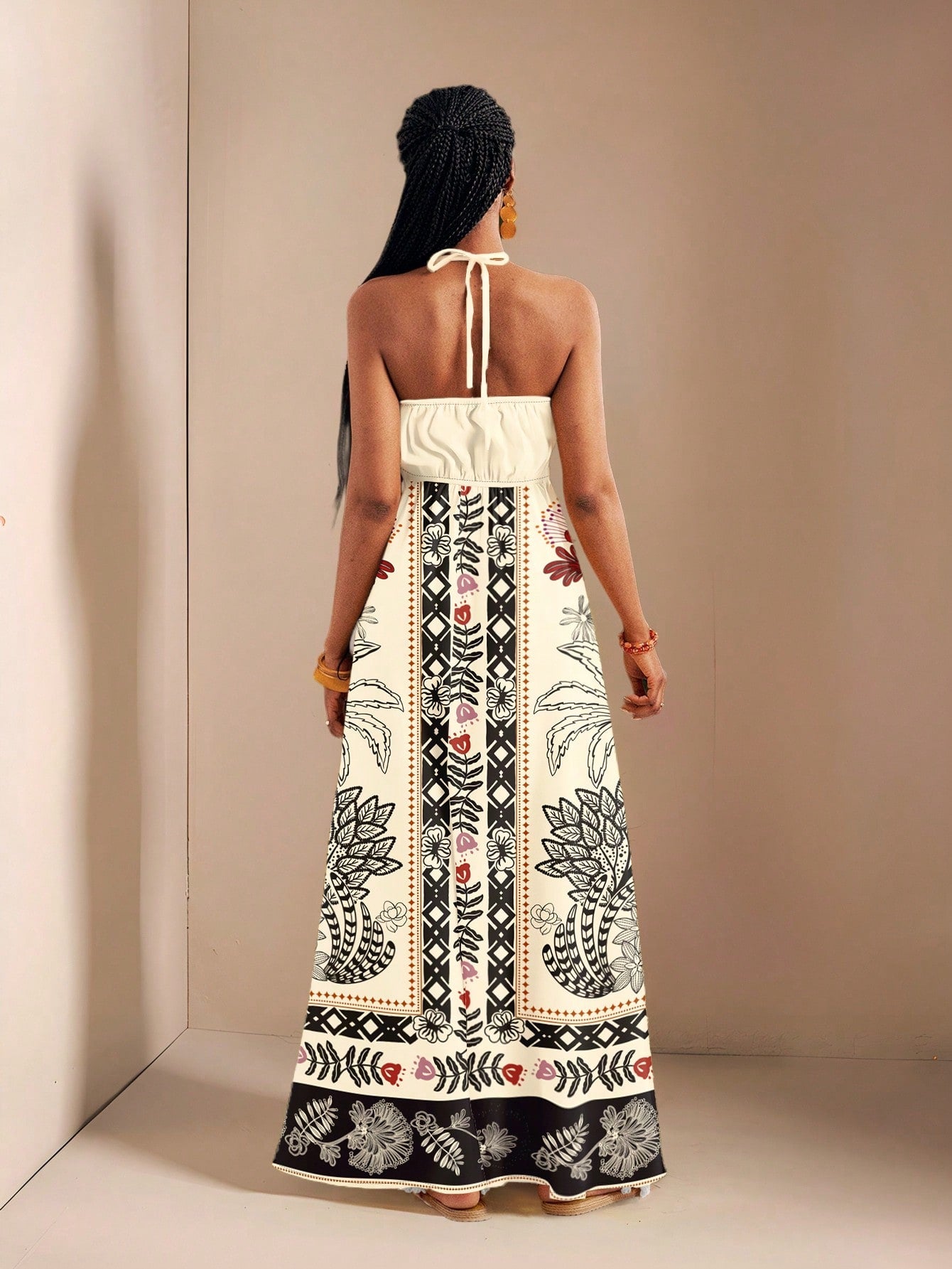 Retro Vibes, Modern Charm: Drawstring Halter Backless Maxi Dress with Canary Houze Retro Vibes, Modern Charm: Drawstring Halter Backless Maxi Dress with Canary Houze