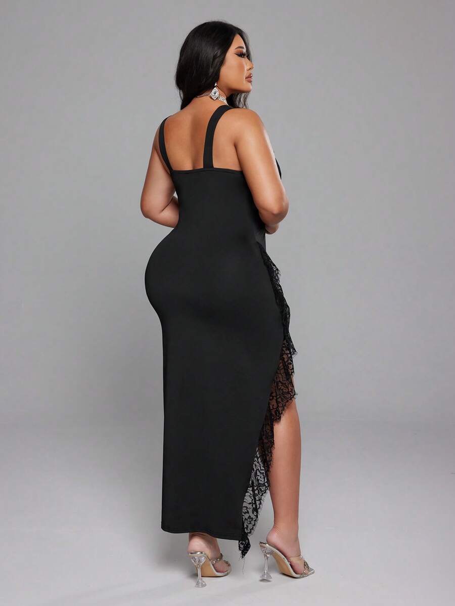 Step out in style with this Elegant Plus Size Lace Patchwork Slip Dress featuring a flirtatious slit that adds just the right amount of sass. Its delicate lace patchwork blends classic charm with modern flair, making it your go-to for everything from brunch dates to evening soirees. Designed to highlight your curves while keeping comfort front and center, this dress lets you play up your confidence effortlessly. Perfect for any occasion where you want to shine and feel fabulous!