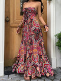 Black red pink orange paisley halter maxi dress with ruched tie bust