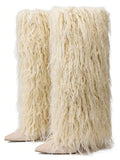 Color option view of Knee-High Stiletto Boots for Women – Pointed Toe Mongolian Furry Fashion Footwear for punk motorcycle boot styling