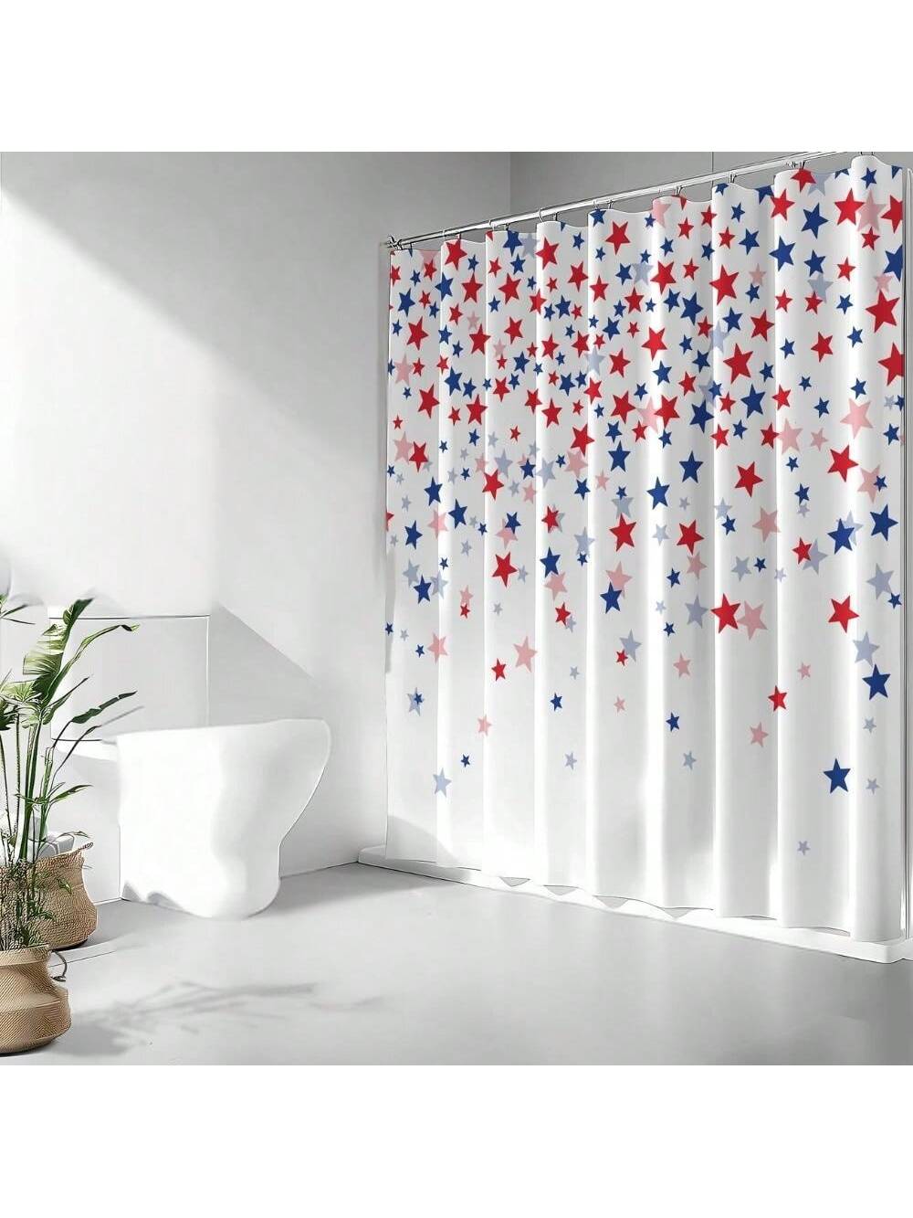 Celebrate your patriotic spirit every day with this Independence Day shower curtain! Made from waterproof polyester, it features vibrant red and blue stars that bring a festive, fun vibe to any bathroom. Perfect for adding a splash of holiday cheer at home or in a hotel, this curtain combines durability with playful style to brighten your space with ease.