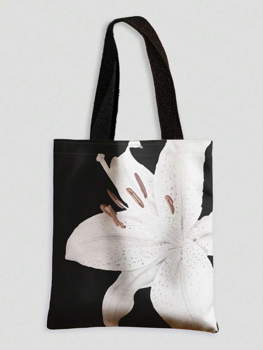 Kawaii Floral Canvas Tote Bag for Vacation & Everyday Use: Oversized & Double-Sided Print 