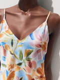 Elegant Off-White Floral Print Sleeveless Dress for Autumn Vacations and Holiday Events
