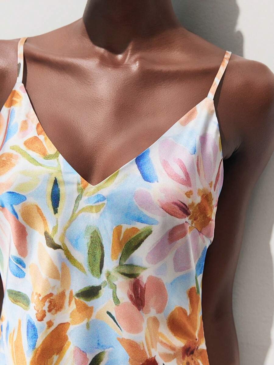 Elegant Off-White Floral Print Sleeveless Dress for Autumn Vacations and Holiday Events