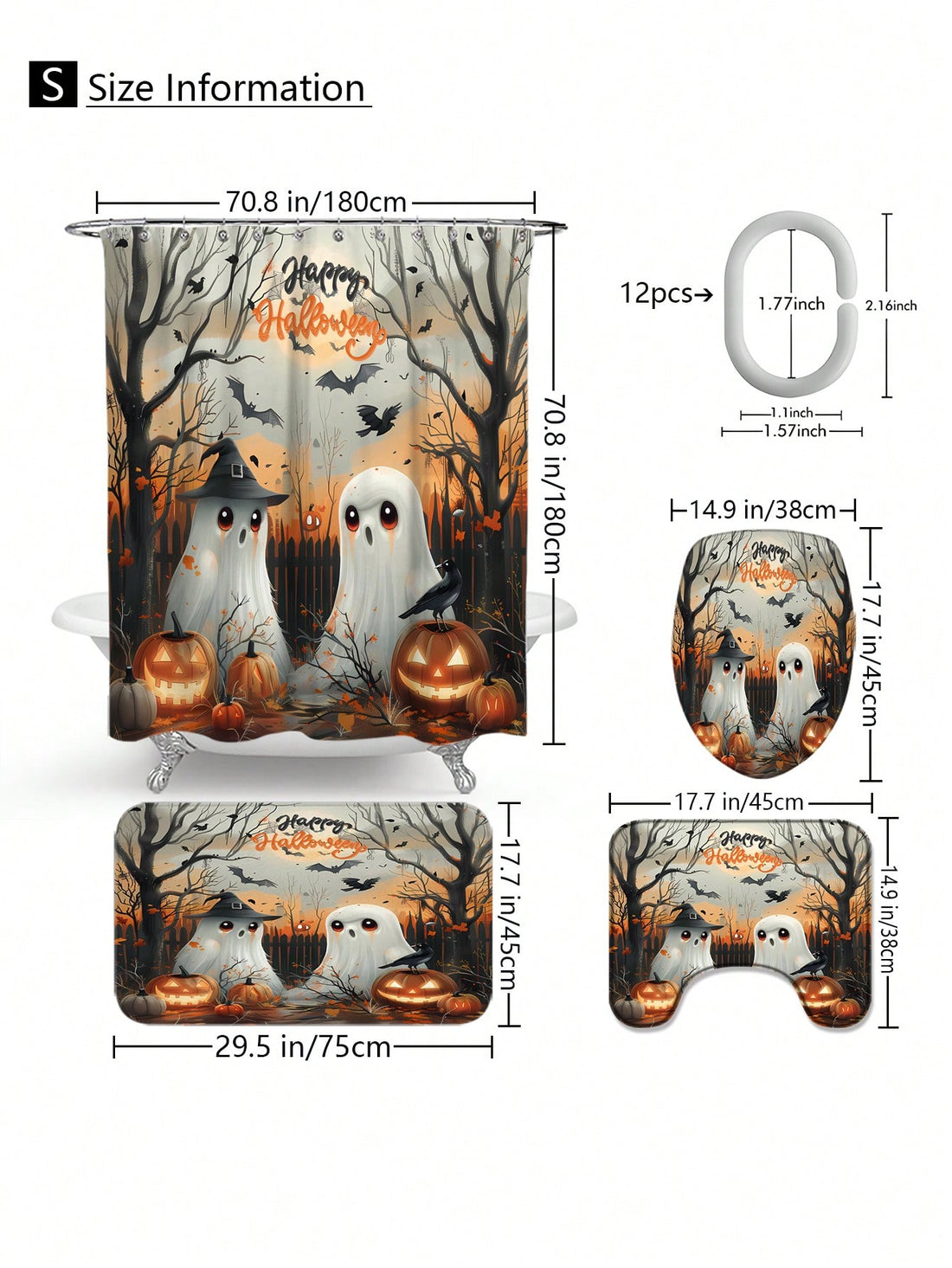 Transform your bathroom into a Halloween haven with this Spooktacular Decor Set! Featuring a festive shower curtain, cozy mat, and matching toilet cover, this ensemble adds a fun and spooky vibe to your space. Perfect for welcoming trick-or-treaters or enjoying the season’s spirit every day, it’s an easy way to bring playful Halloween charm to your home.