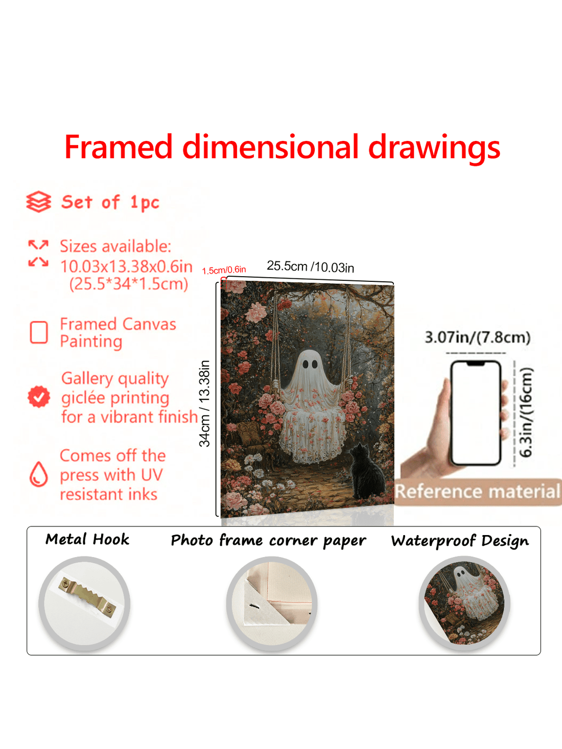 Add a playful touch to your Halloween decorations with this charming wall art poster featuring a friendly ghost and a curious black cat. Perfect for creating a spooky yet fun atmosphere, this poster brings festive spirit to any room. Easy to hang and sure to delight guests of all ages, it’s a must-have for your seasonal home decor.