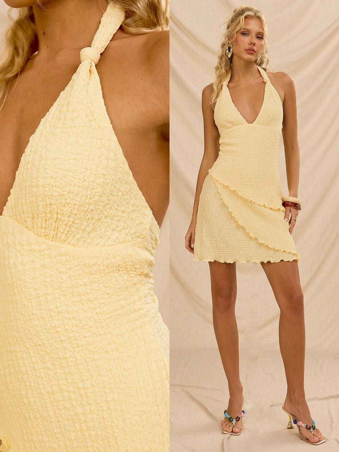 Turn heads this summer with our Chic Backless Halter Neck Dress. Its sleek, solid color design pairs effortless elegance with a flirty backless cut, perfect for warm days and lively nights. Lightweight and stylish, it’s your go-to for making a bold fashion statement while staying cool and comfortable. Embrace the season with playful confidence!