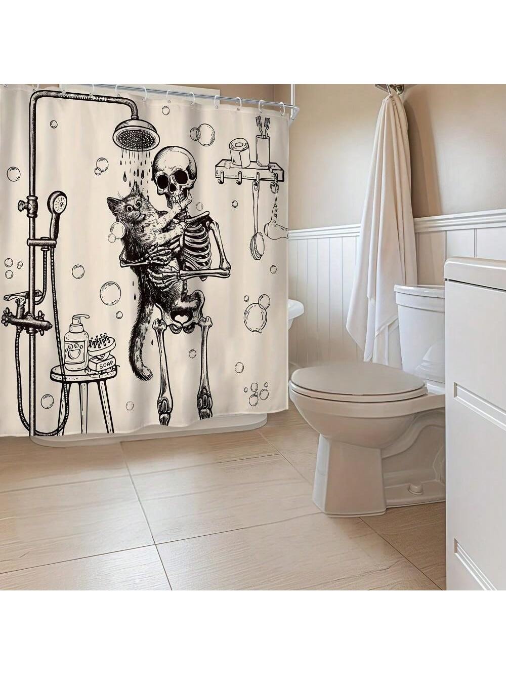 Add a spooky twist to your bathroom with this Unique Halloween Skeleton Shower Curtain. Featuring a gothic Day of the Dead design, it brings festive fun and eerie charm to your space. Made with durable material and includes 12 hooks for easy hanging, this curtain is perfect for celebrating Halloween in style while keeping your bathroom dry and lively.