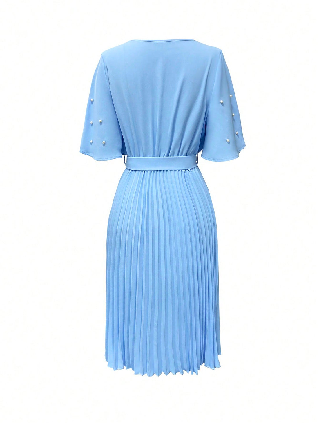 Step into charm with this mid-length dress, dazzlingly decorated with delicate pearl accents. Its graceful pleated design adds a swirl of movement and fun, perfect for twirling through your day or night. Lightweight and flattering, it's the playful wardrobe twist you didn't know you needed!