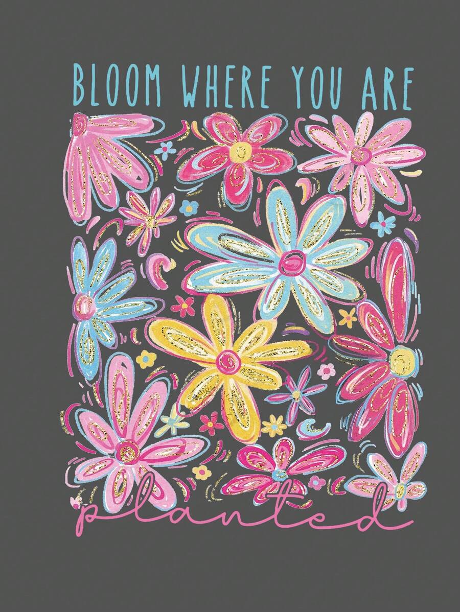 Image 4 - print detail of Stylish Plus Size Floral Print Casual T-Shirt for Women - Perfect for Holidays