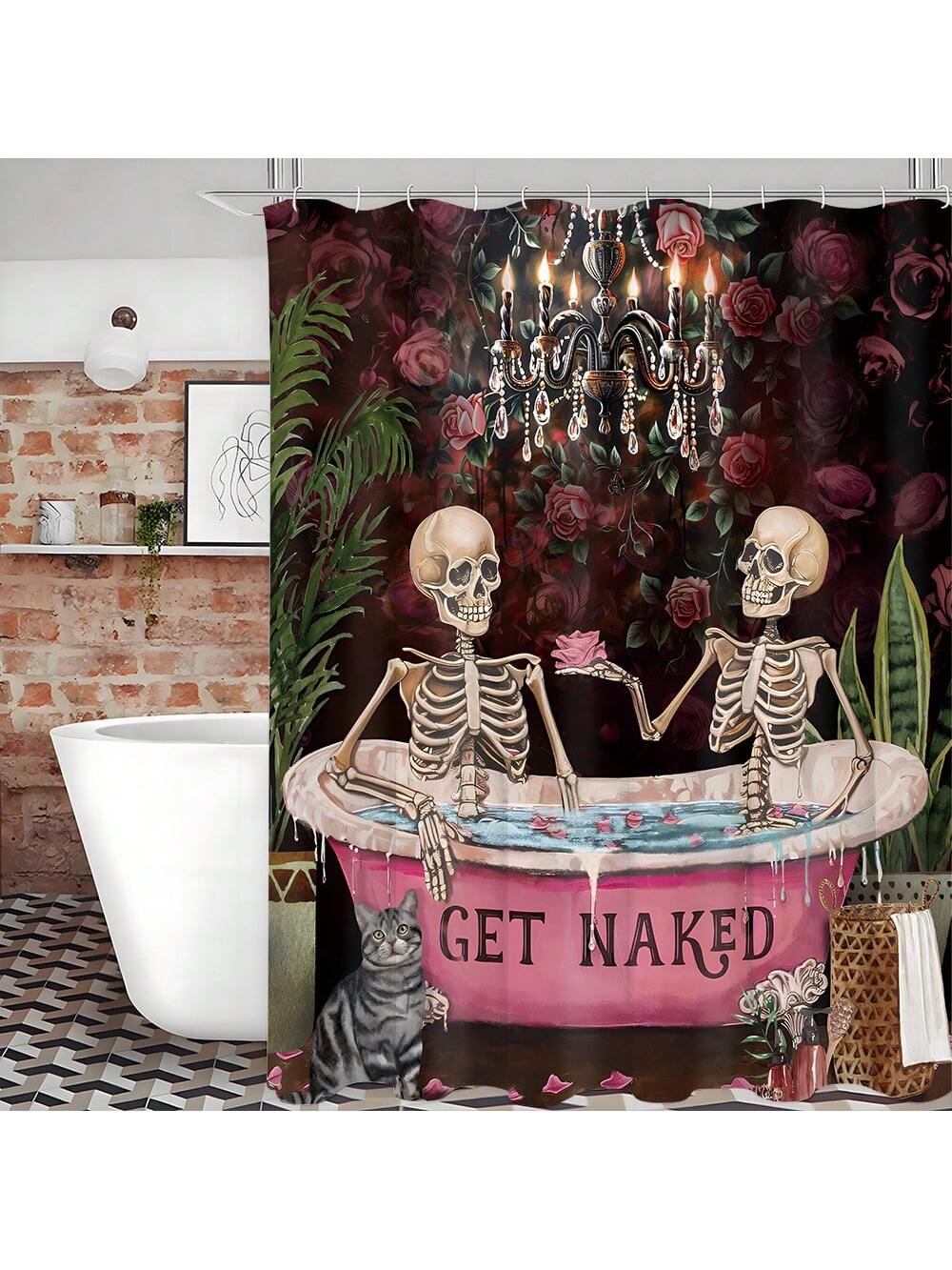 Add a splash of dark romance to your bathroom with this Funny Dark Pink Gothic Rose Skull Shower Curtain. Waterproof and durable, it features a striking skull entwined with gothic roses in vibrant dark pink hues. Complete with 12 sturdy hooks, it’s easy to hang and brings a playful yet edgy vibe to your space. Perfect for those who love a mix of spooky and stylish in their home decor.