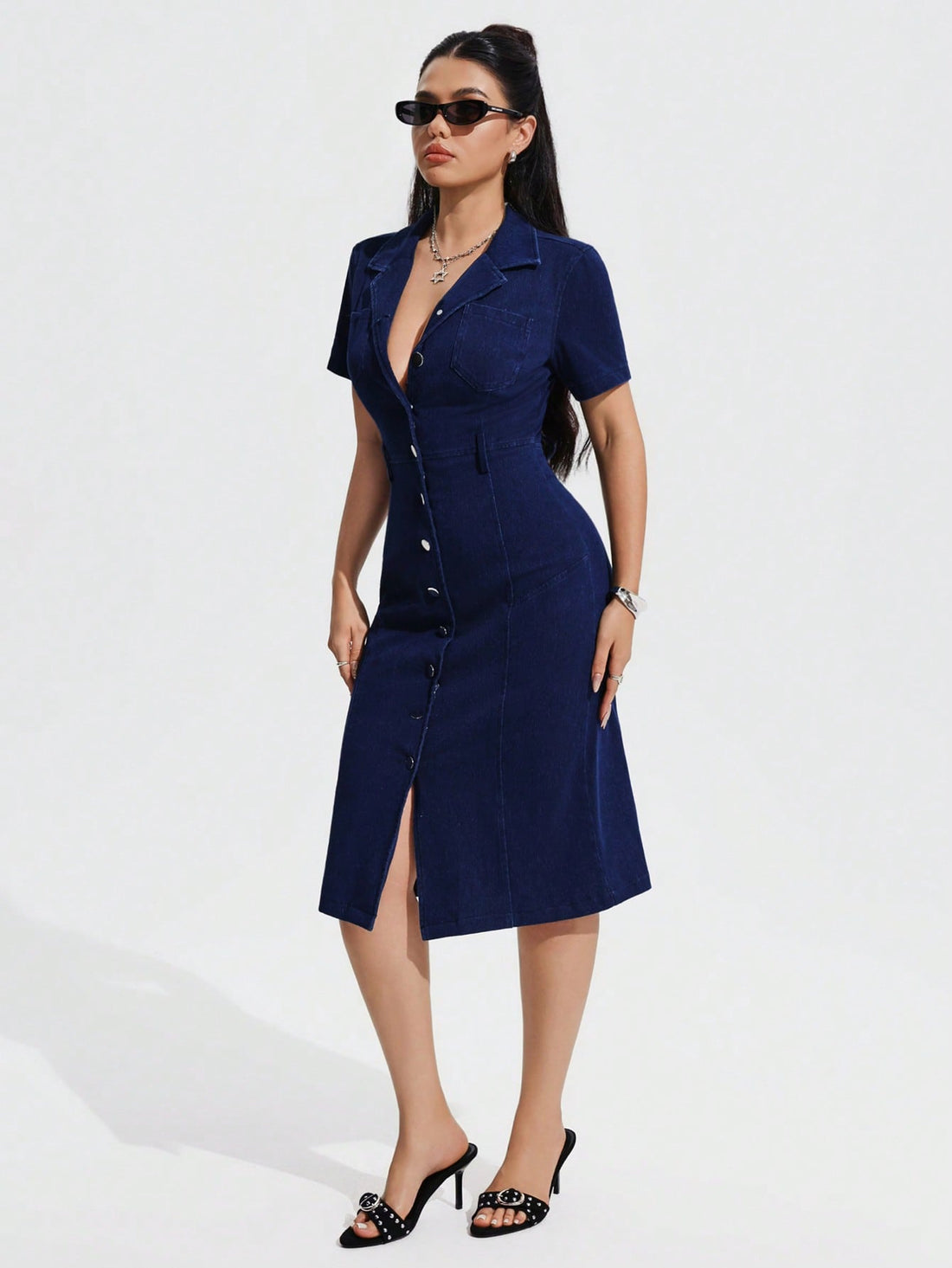 This casual vintage washed denim dress brings effortless charm to your summer wardrobe. Featuring front buttons for a touch of retro flair, it’s perfect for daily wear, whether you're out for brunch or a sunny stroll. Lightweight and comfy, it’s your go-to dress for easy, playful style all season long.