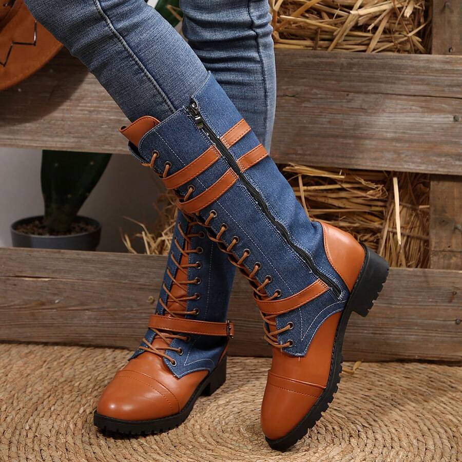 Chic & Comfortable: Women's Round Toe Chunky Heel Ankle Boots with Side Zipper