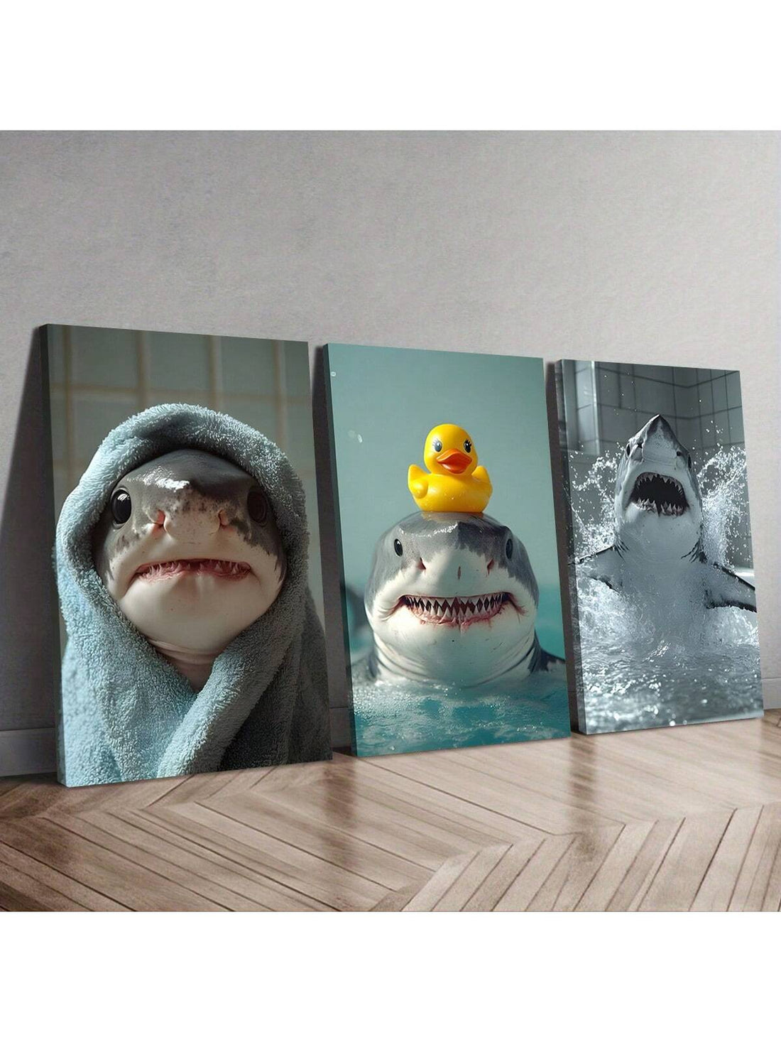 Add a splash of fun to any space with this Adorable Frameless Shark Canvas Art Set. Perfect for living rooms, bedrooms, or cafes, these playful ocean-themed prints bring a lively touch to your walls without the bulk of frames. Dive into a sea of charm and let these friendly sharks brighten your day with their whimsical presence.