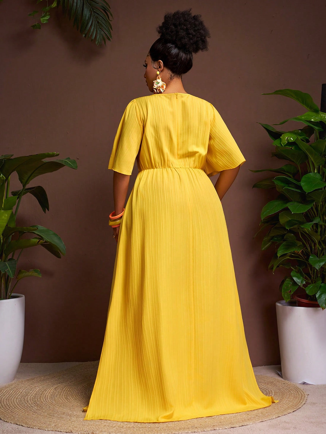 Brighten your sunny days with this playful plus size yellow maxi dress! Featuring a flattering V-neck and breezy bell sleeves, it’s perfect for spring and summer getaways or lively parties. The flowing silhouette ensures comfort and style, making every moment feel effortlessly radiant. Embrace warmth and fun wherever you go!