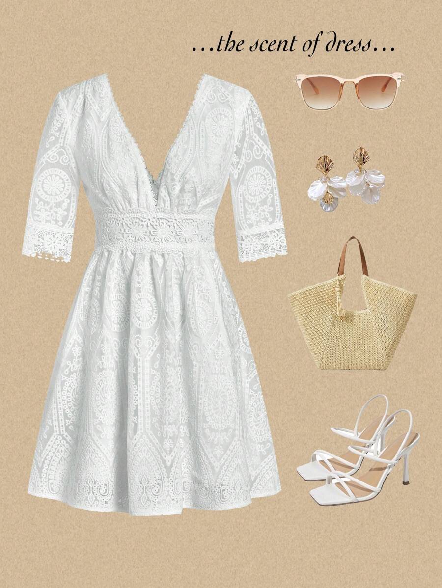 Step into summer with a touch of vintage charm in this elegantly embroidered white A-line dress. Its flattering silhouette and delicate detailing make it the perfect choice for weddings or any sunny occasion where modesty meets style. Light, breezy, and effortlessly graceful, this dress will have you twirling through the season with playful sophistication.