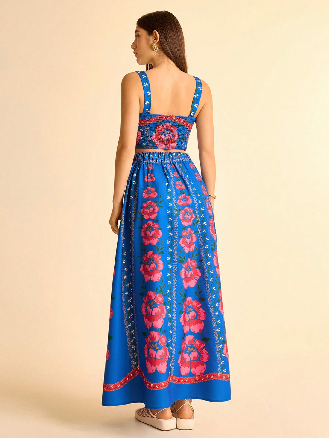 Escape to your best self in this effortless floral set that screams vacation vibes. The delicate cami top pairs perfectly with the flowing skirt, creating an outfit that's equal parts romantic and ready-for-anything. Whether you're sipping cocktails by the pool or exploring a charming coastal town, this boho-inspired duo keeps you looking fresh and feeling fabulous. Mix it, match it, or wear it as the complete package—either way, you're giving main character energy. Perfect for getaways, garden parties, or 