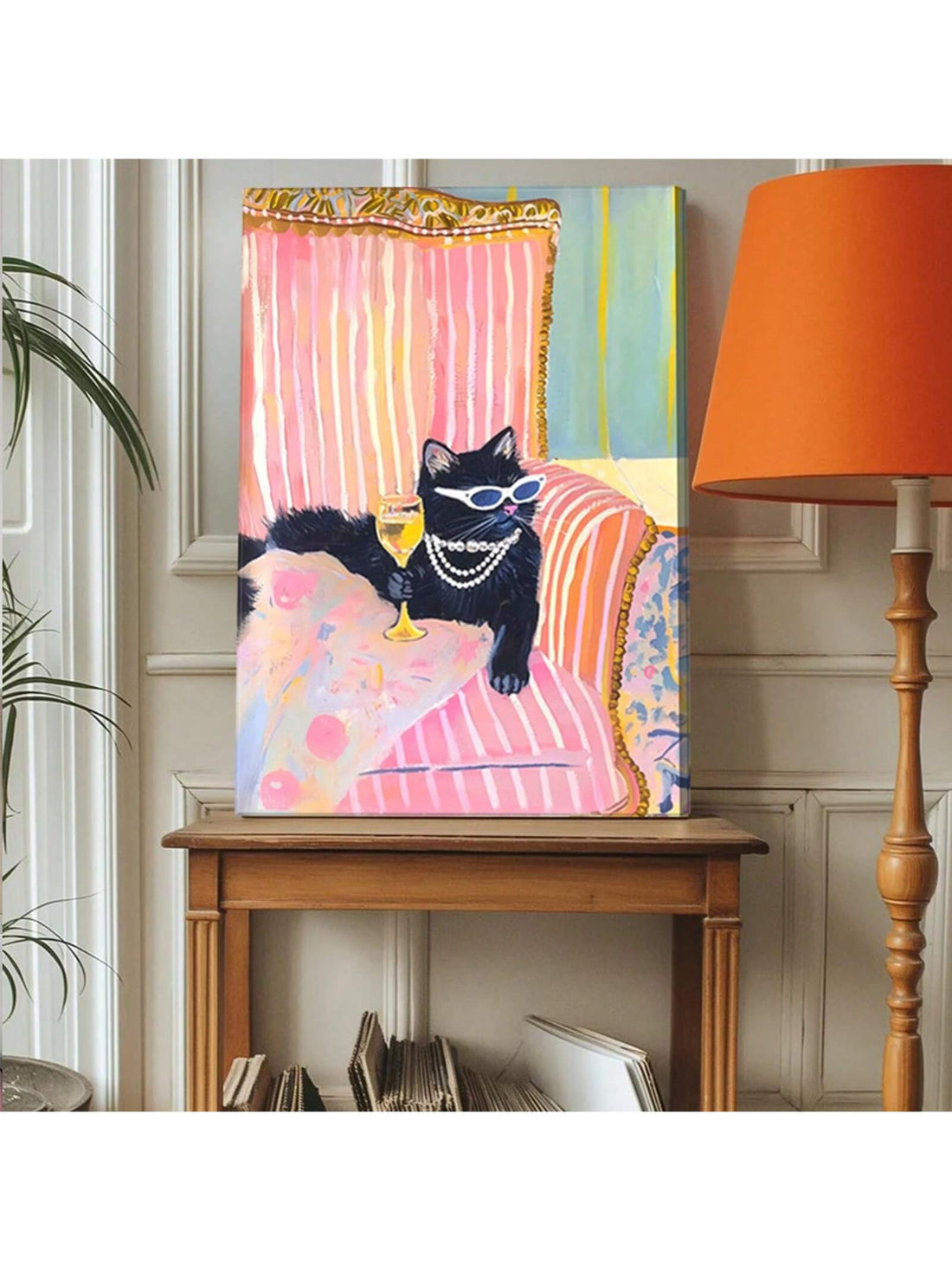 Add a splash of fun to your space with this Funky Black Cat Martini Canvas Art. Featuring a playful black cat against a vibrant pink background, this dopamine-boosting wall decor is perfect for eclectic bedrooms and dorm rooms. Its quirky design brings a lively, whimsical vibe that brightens any room and sparks joy every time you look at it.