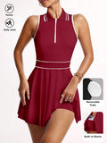 striped half zip sleeveless tennis golf mini dress with built in shorts, pleated skirt and pocket image 8