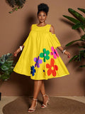 Image 22 - shape detail of Plus Size Casual Off-Shoulder Mini Dress with Cute Cartoon Flower Print for Summer Holidays