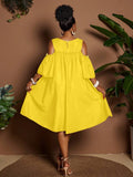 Image 23 - front angle of Plus Size Casual Off-Shoulder Mini Dress with Cute Cartoon Flower Print for Summer Holidays